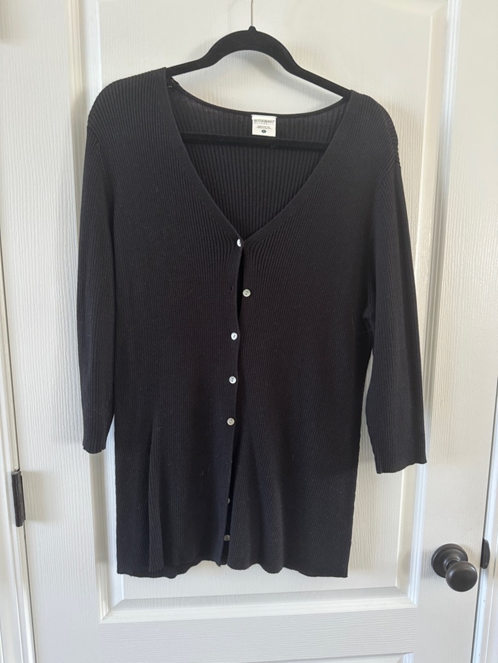 Motherhood Black V-Neck Ribbed Button-Front Cardigan